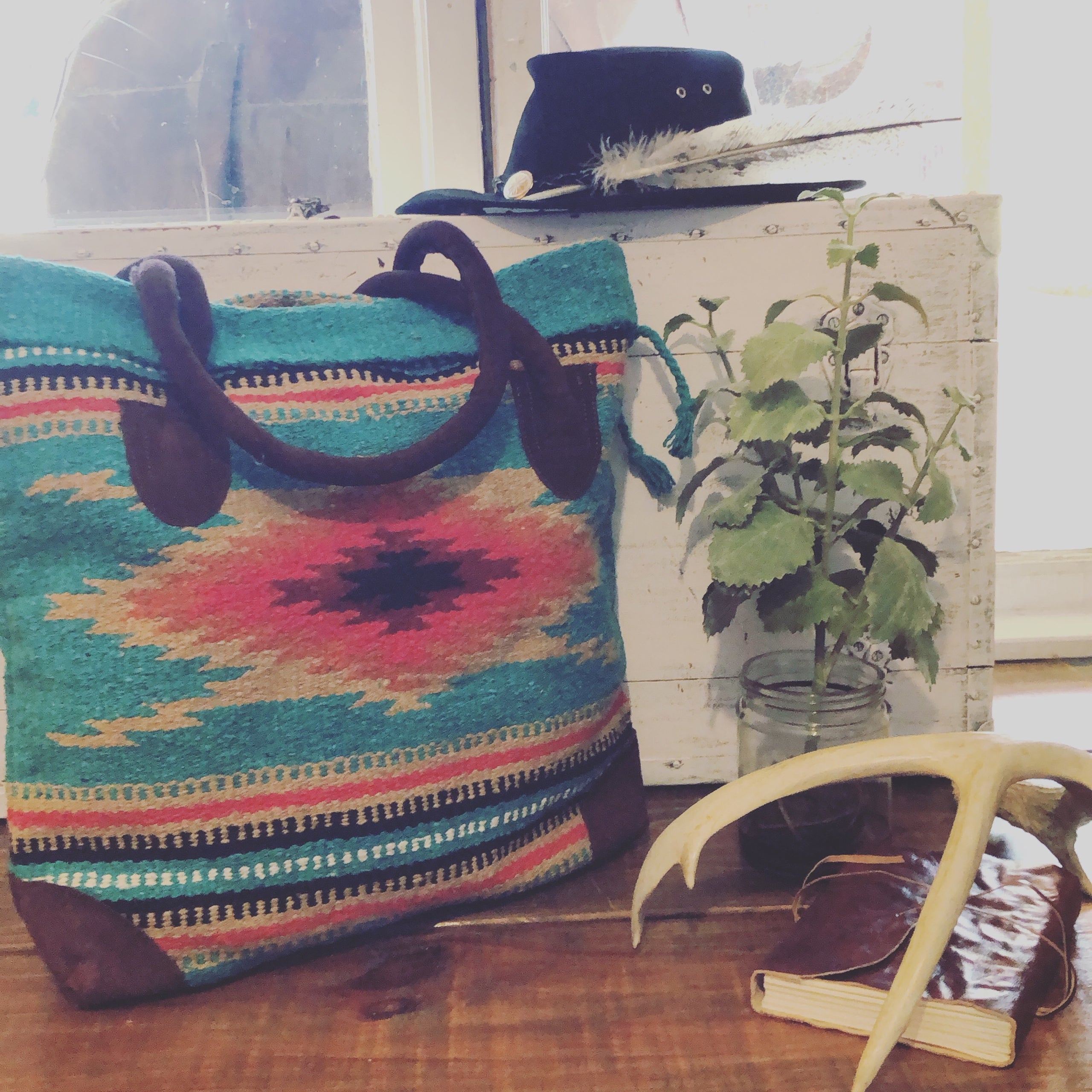 Saddle Blanket Tote Turquoise Diamond comanche shirt company